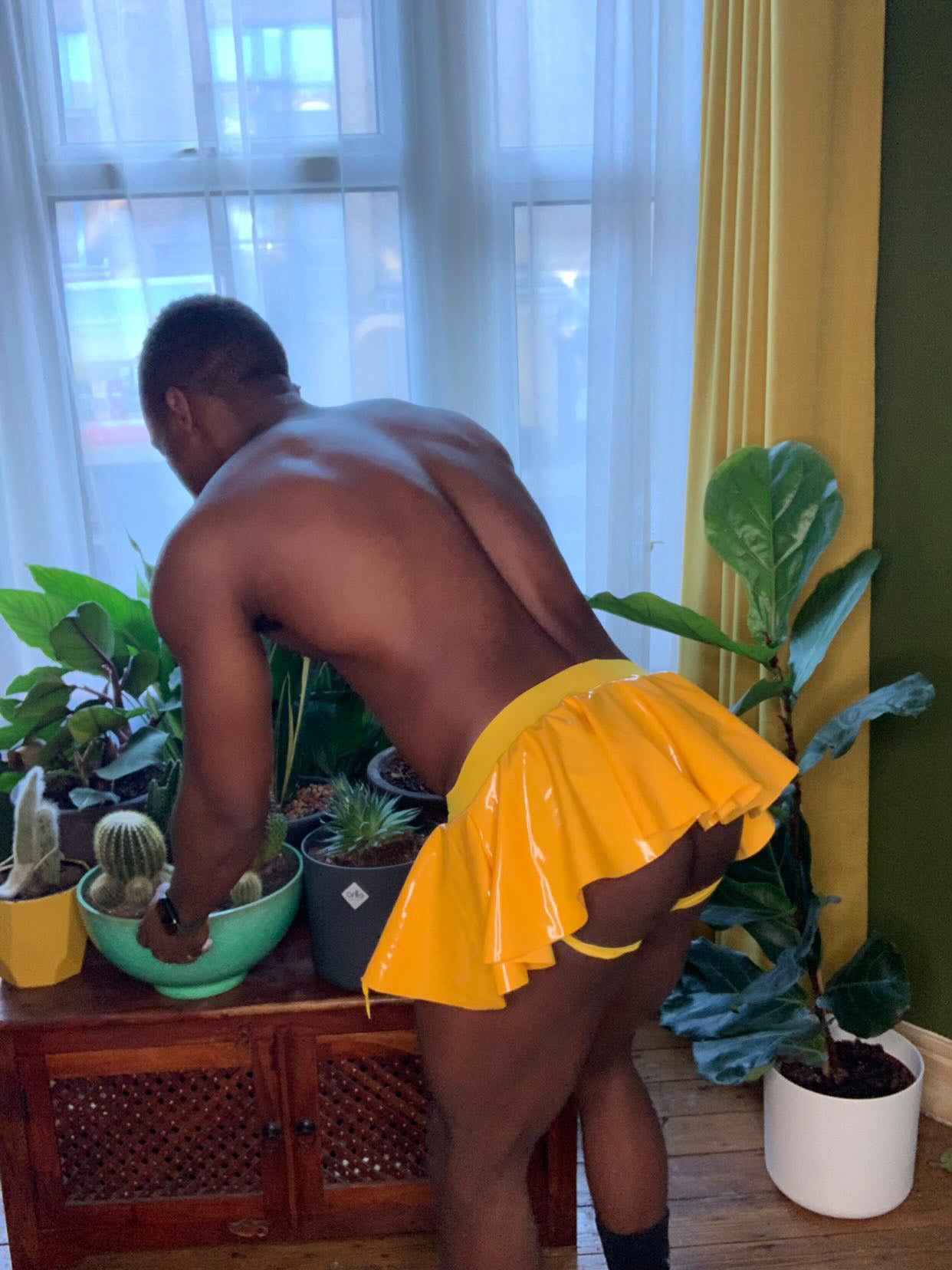 Yellow Vinyl Skirt Jock