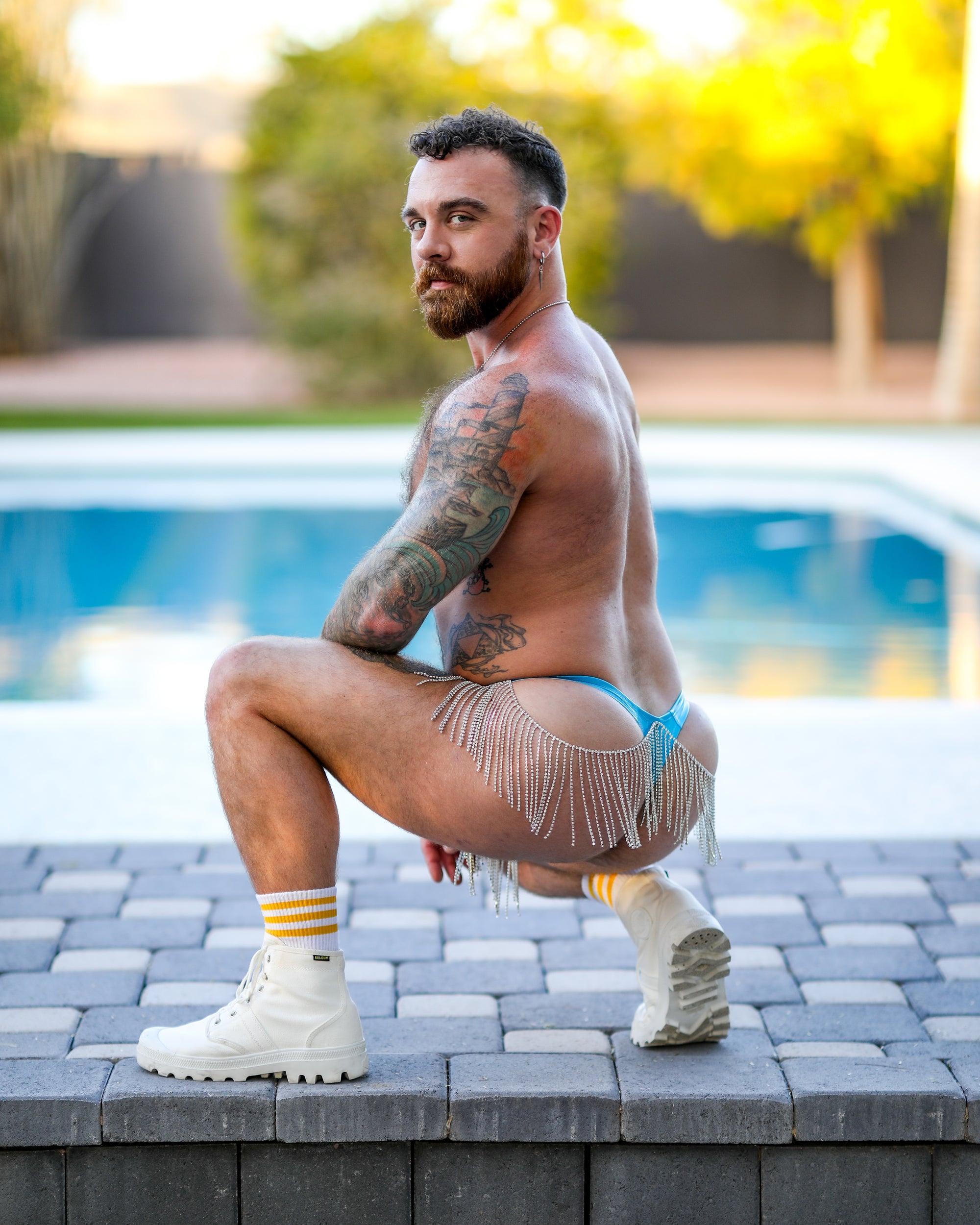 Blue Heat Rhinestone Fringe Thong