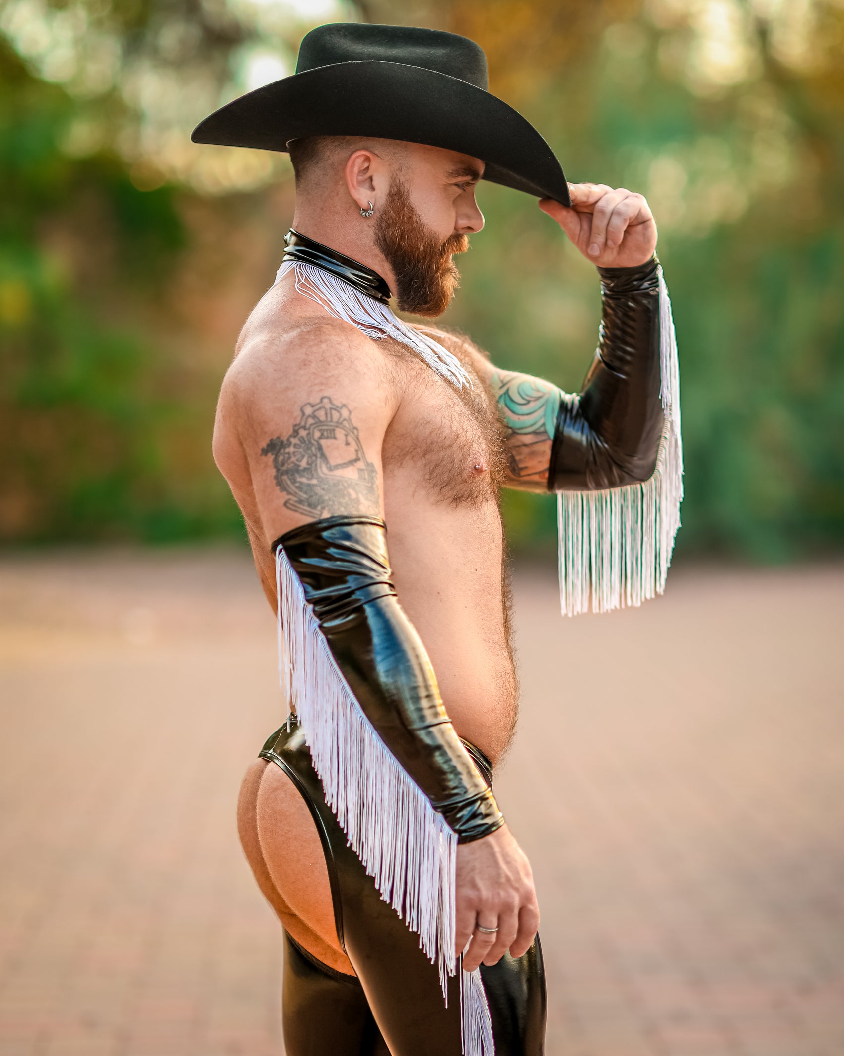 Kennie Mas Black Vinyl Underwear Cowboy Fringe Set